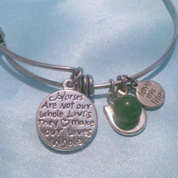 Horse Themed Silver Tone Charm Bangle Bracelet - Picture 4 of 4